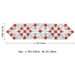 Poinsettia Christmas Embroidered Table Runners 15 x 69 Inch
