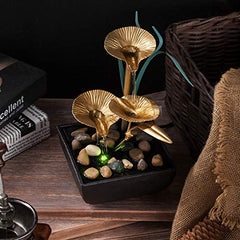 Lotus Leaf Fountains Waterfall Decoration Includes Many Natural River Rocks & Colorful Scene Light