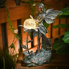 Large Fairy Garden Statue w/ Solar Powered Lights (Bronze)