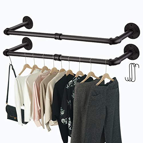36''L Industrial Pipe Clothes Rack w/ 3 S-Shaped Hooks