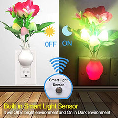 2 Pack Plug-in Flower LED Mushroom Night Light Lamp w/ Dusk to Dawn Sensor
