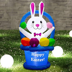 5ft Easter Inflatable Bunny in Egg Basket w/ LEDs for Home Decoration