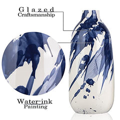 Oriental Blue & White Ceramic Vase Set of 2, Glazed Vases for Home Decoration, 7.2â€?& 11.4â€?Tall