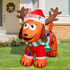4ft Christmas Inflatable Dog w/ Antler Hat & LEDs