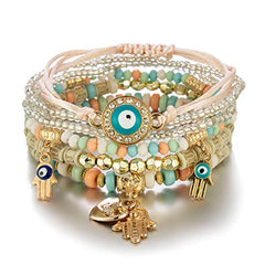 4/2 Sets Bohemia Evil Eye Beads Bracelets for Women