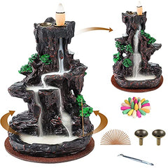 Backflow Incense Holder Waterfall 2 Sides, w/ 120 Backflow Incense Cones & 30 Incense Sticks