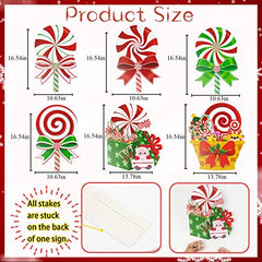 6 Pcs Candy Christmas Decorations Yard Signs  w/ Stakes