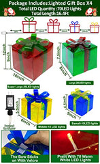 Bigger Size 12"-8"-6"-5"  4 Pcs 70 LED Lighted Gift Boxes Christmas Decorations