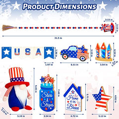 12 PCS 4th of July Patriotic Tray Decor American Flag Gnomes Plush Bead Garland Star Party Shelf Table Centerpiece