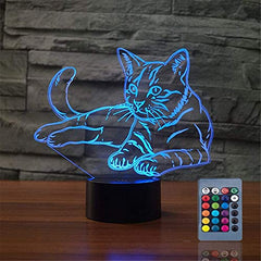 Cat 3D Illusion Beside Table Lamp,16 Colors Changing Touch Switch w/ Remote Control