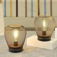 Set of 2 Metal Cage LED Lantern Battery Powered,Cordless