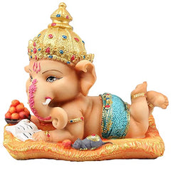 Ganesh Chaturthi Idol for Home | Resin, 5 X 6.2 inch | Handmade Figurine Hindu Decor Ganesha Statues for Office Decoration, Home, Mandir, Temple | Ganesh Chaturthi Gifts