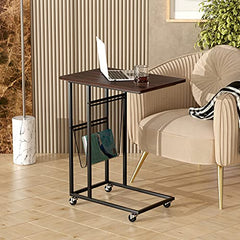 Couch Side Table - Industrial End Table C Shaped with Side Pocket