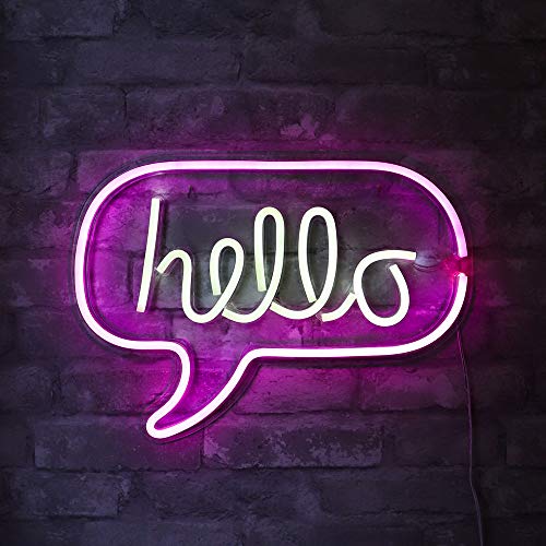 17â€?x 12â€?inch LED Neon 'White & Pink “helloâ€?Word Bubble" Sign for Cool Light Decoration