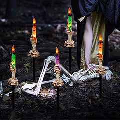 5 Pack Skeleton Hands Hold Lighted Candle Stakes Halloween Decoration