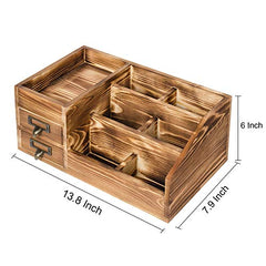 Rustic Wooden Desktop Organizer w/ 2 Tier Drawers