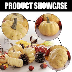 Pumpkin Decor Set, 23 PCS Fall Harvest Decorations Including Mini Pumpkins, Acorns, Pinecones, Berries, Maple Leaves