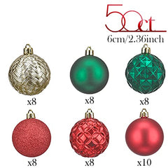 50ct 60mm Traditional Red Green and Gold Christmas Ball Ornaments