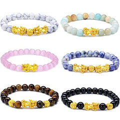 6 Pieces Feng Shui Bracelets Pixiu Wealth Luck Pi Yao Dragon Charm Beaded Bracelets