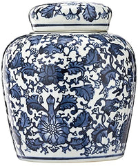 Blue & White Ceramic Ginger Jar with Lid