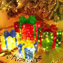 Bigger Size 12"-8"-6"-5"  4 Pcs 70 LED Lighted Gift Boxes Christmas Decorations