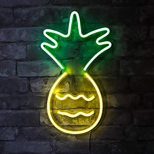 17â€?x 10â€?inch LED Neon 'Yellow & Green Pineapple' Wall Sign for Cool Light, Wall Art Home Decoration