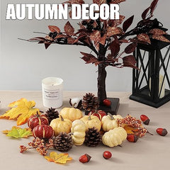 Pumpkin Decor Set, 23 PCS Fall Harvest Decorations Including Mini Pumpkins, Acorns, Pinecones, Berries, Maple Leaves