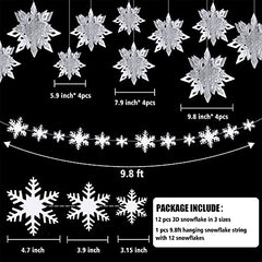 24 Pcs 3D Large Christmas Hanging Snowflake Decorations