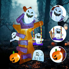 8 FT Halloween Inflatables Ghost Tree w/ Ghost Pumpkin & Tombstone