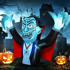 Halloween Inflatables Outdoor Decorations Vampire with Red Cloak, Blow Up Yard Decoration with Build-in LED Lights