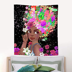 UV Reactive Beautiful Afro Black Woman Tapestry 51"X59"