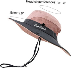 Women's Summer Sun-Hat Outdoor UV Protection Fishing Hat Wide Brim Foldable-Beach-Bucket w/Ponytail Hole
