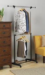 Adjustable 2-Rod Garment Rack - Rolling Clothes Organizer - Black & Chrome
