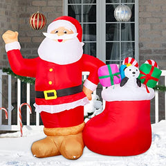 6.4ft Christmas Inflatables Santa Claus Gift Socks Inflatable w/ Built-in LEDs