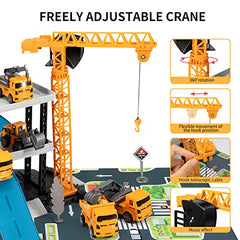 60PCS Kids Engineering Trucks Vehicle w/ Tractor, Crane, Dump, Excavator & Map