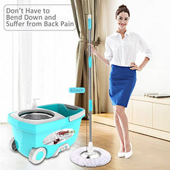 Spin Mop Bucket System Stainless Steel Deluxe 360 Spinning Mop / 6 Microfiber Replacement Head