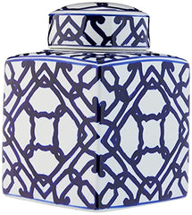 Large Blue & White Ceramic Ginger Jar w/ Lid
