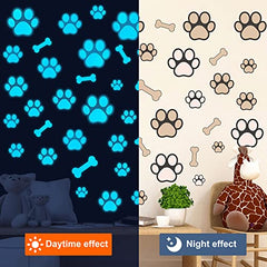 Dog Paw Print Stickers Glow in The Dark Wall Decoration