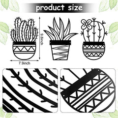 3 Pcs  Cactus Metal Wall Art Decoration
