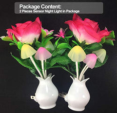 2 Pack Plug-in Flower LED Mushroom Night Light Lamp w/ Dusk to Dawn Sensor