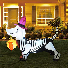 5Ft Halloween Inflatables Skeleton Puppy w/ Build-in LEDs