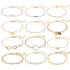 12pcs Gold Tiny Charm Bracelets for Women