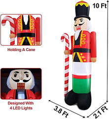10 Feet Giant Christmas Inflatables  Nutcracker Holds Candy Cane w/ LED Lights