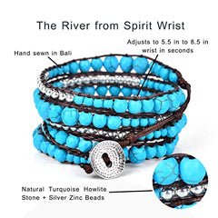 Turquoise and Silver Zinc River Boho Wrap Bead Bracelet