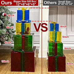 Bigger Size 12"-8"-6"-5"  4 Pcs 70 LED Lighted Gift Boxes Christmas Decorations