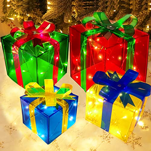 Bigger Size 12"-8"-6"-5"  4 Pcs 70 LED Lighted Gift Boxes Christmas Decorations