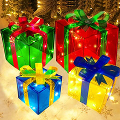 Bigger Size 12"-8"-6"-5"  4 Pcs 70 LED Lighted Gift Boxes Christmas Decorations