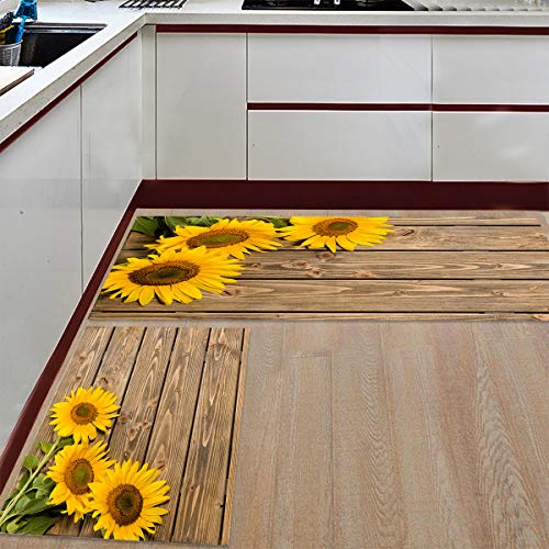 Kitchen Rugs Set of 2  Sunflower Design- Non-Slip