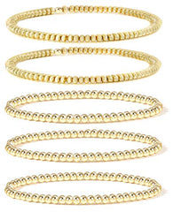 14K Gold Plated Beaded Bracelets for Women -Stretchable & Adjustable