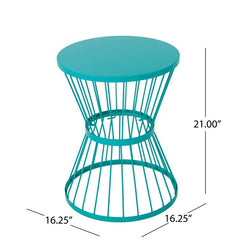 Outdoor 16 Inch Iron Side Table, Matte Teal